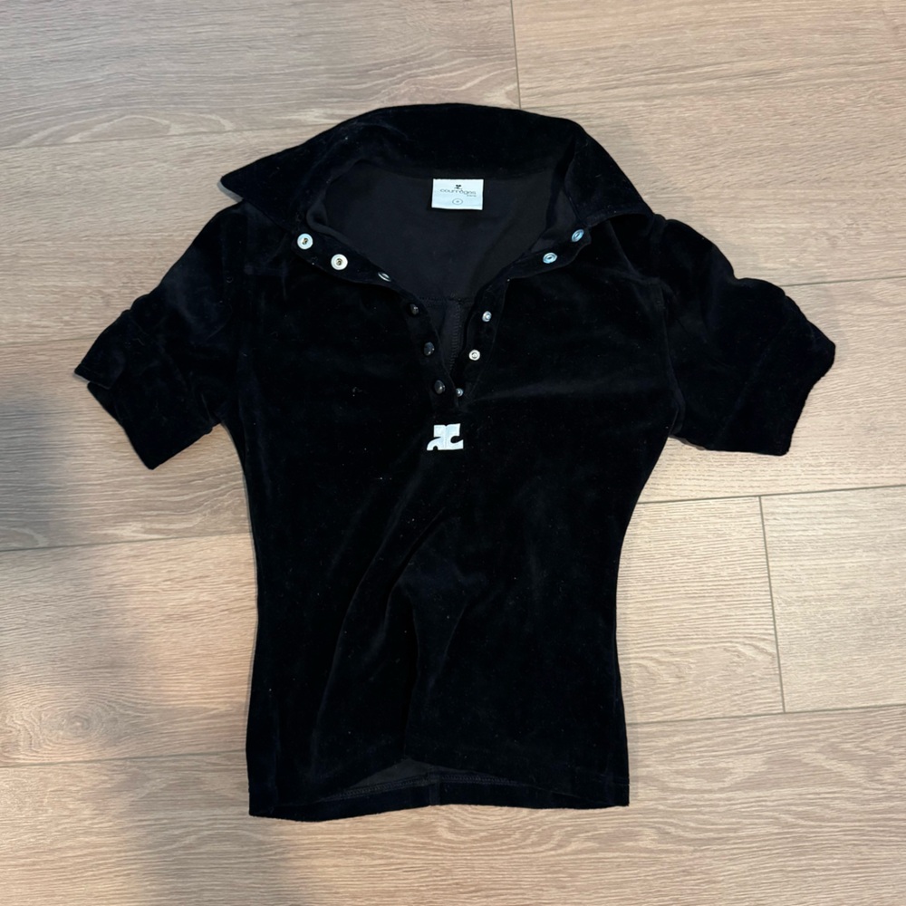 Courreges Black Velvet Polo
